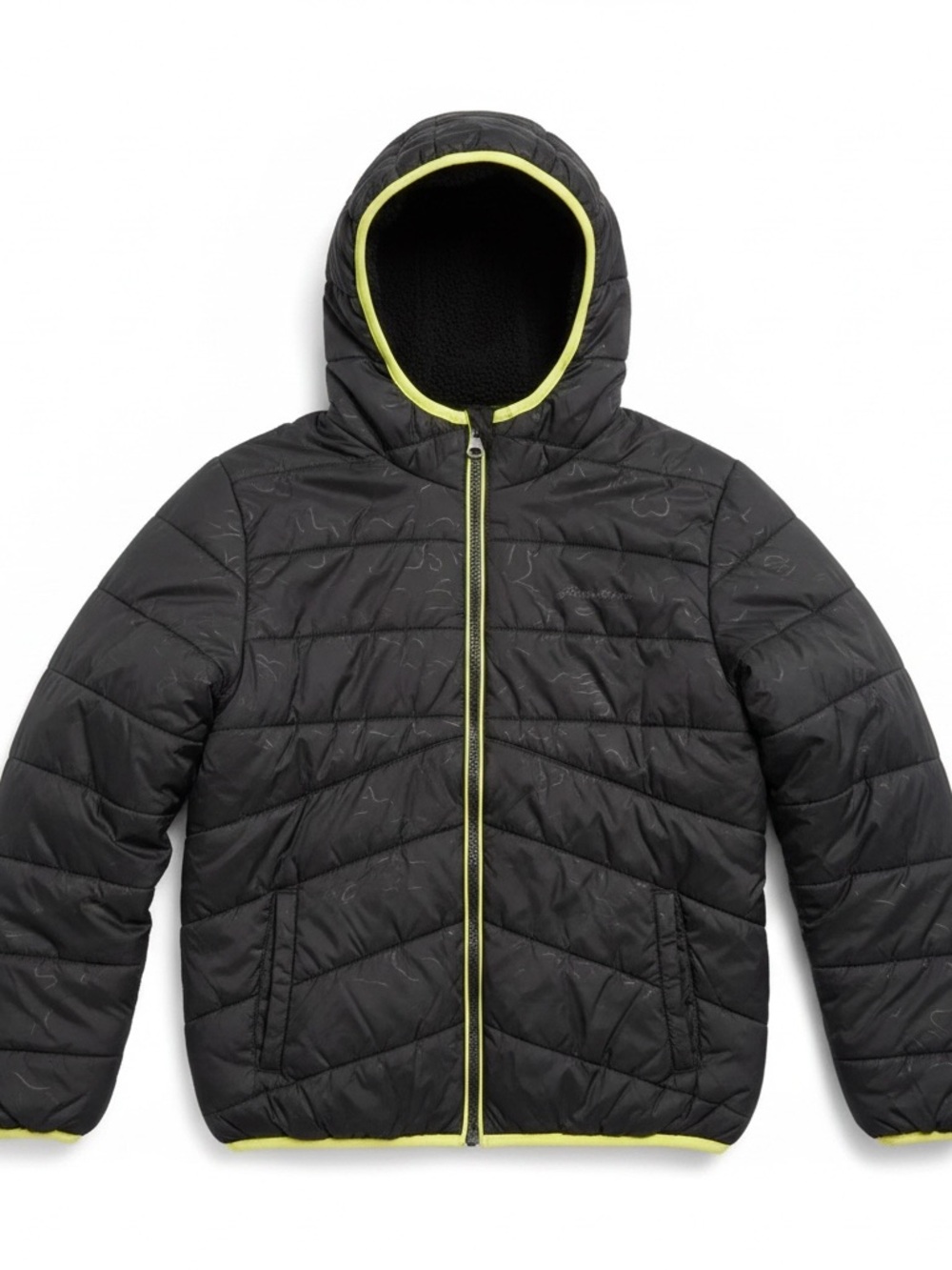 Eddie Bauer Black Puffer Reversible Jacket with Yellow Trim